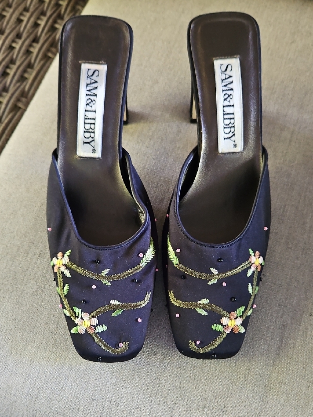 Sam & Libby Navy Embellished Floral Mule Heels 6M